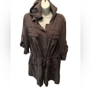 Torrid Gray Brushed Jacket W/Hoodie Sz. 1/14-16 Pockets Snap Up Cinched Waist